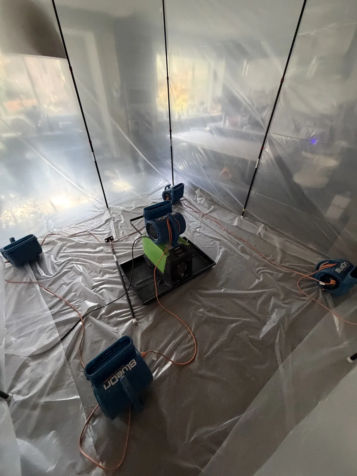 Kirkland: Drying equipment operating inside the protected dining room work area.