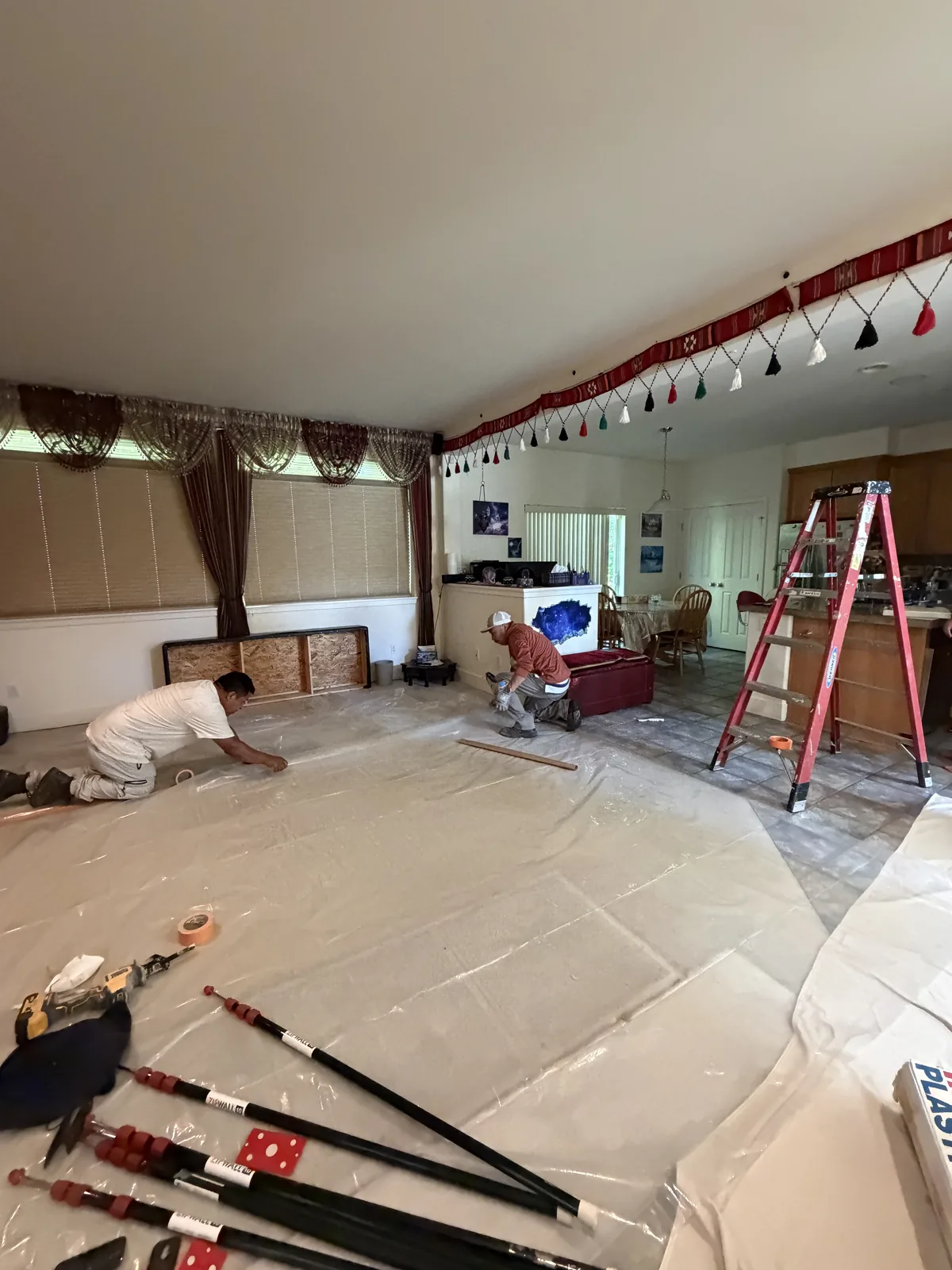 Lynnwood: The affected living area during preparation for ceiling removal.