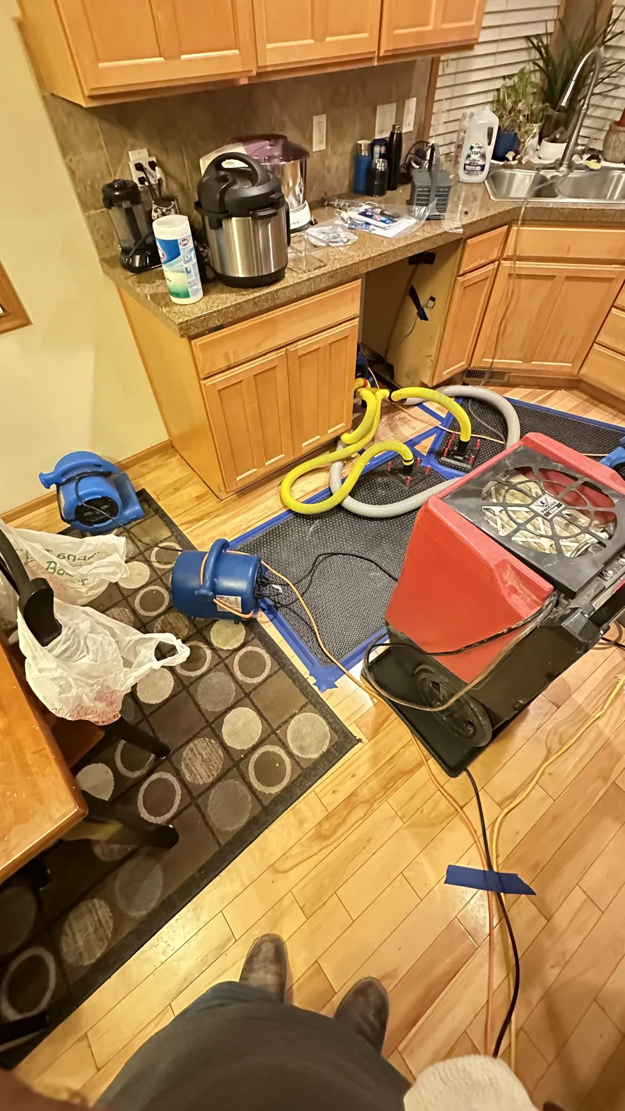 Redmond: Injectidry mats and supporting equipment set up beside the affected dishwasher area.